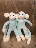 Fluffy Teal Sock Monkey Twins