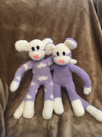 Fluffy Lavender Sock Monkey Twins