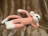 Fluffy Peach Pink Sock Monkey