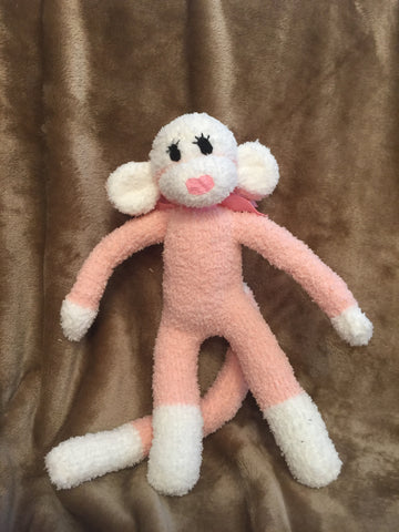 Fluffy Peach Pink Sock Monkey