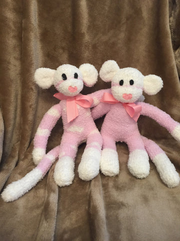 Fluffy Rose Pink Sock Monkey Twins